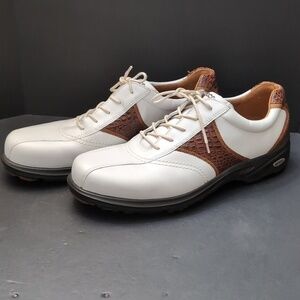 Ecco Flexor Men's White/Brown Croc Leather Golf Shoes,Size 46